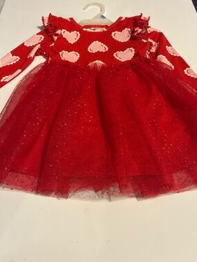 Girls Red Heart-Print Tulle Dress